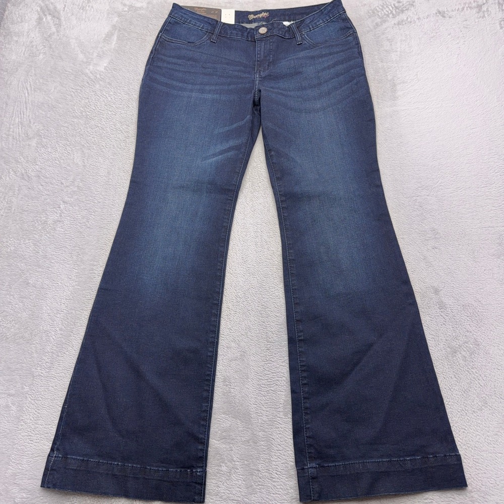NEW Wrangler Jeans Women 11/12x32 Blue Mae Retro Wide Leg Trouser Mid Rise
